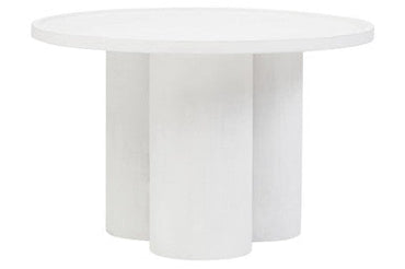 Whitewash Mango Wood Coffee Table with Column Base and Rounded Top | Walsa