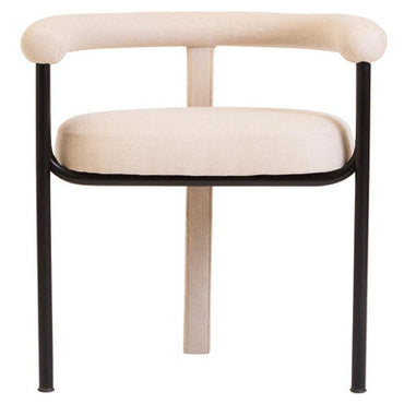 Cream Textured Linen Dining Chair with Black Metal Frame | Perdoba