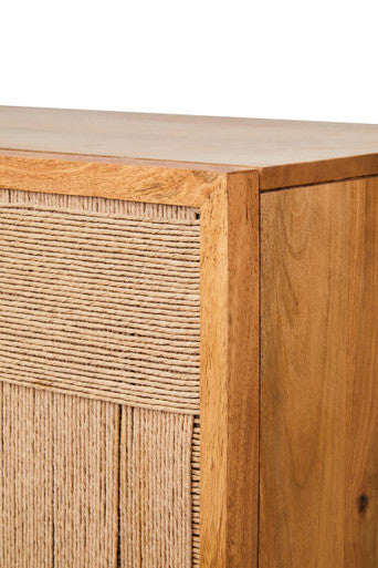 Paper Rope Detail Two Door Mango Wood Cabinet | Teora