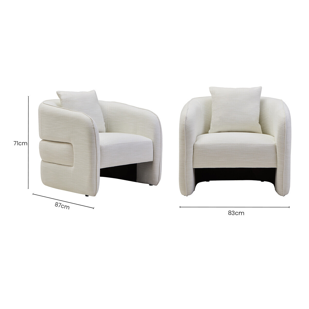 Bilani Cream Fabric Linen Effect Chair With Curved Back
