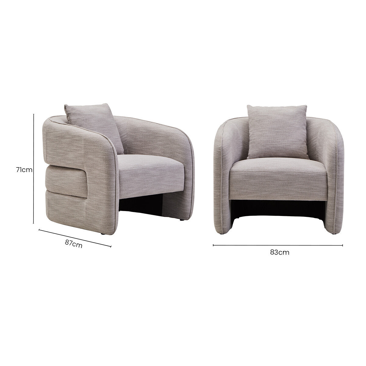 Bilani Grey Linen Effect Chair with Curved Back