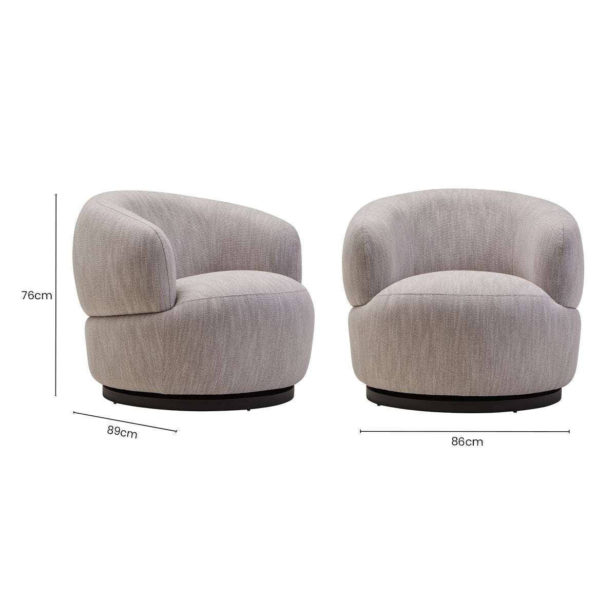 Textured Grey Curved Swivel Chair | Bordo