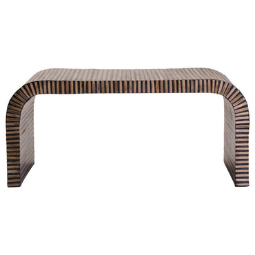 Natural Finish Curved Coffee Table with Striped Bamboo Inlay | Bambusa