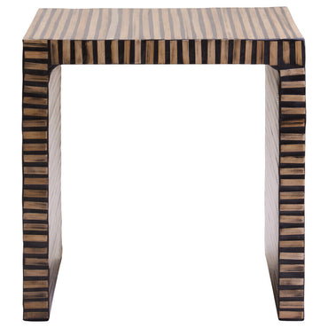 Natural Bamboo Inlay Square Side Table with Linear Pattern and Open Base | Bambusa