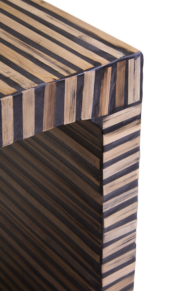 Natural Bamboo Inlay Square Side Table with Linear Pattern and Open Base | Bambusa