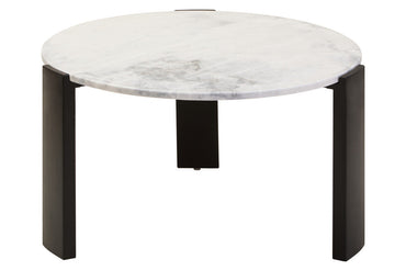 White Round Marble Top Large Coffee Table with Black Acacia Legs | Palermo