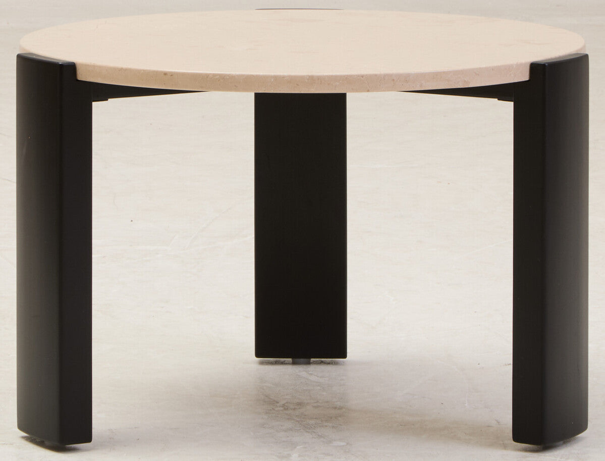 Cream Round Marble Top Large Coffee Table with Small Acacia Legs | Palermo