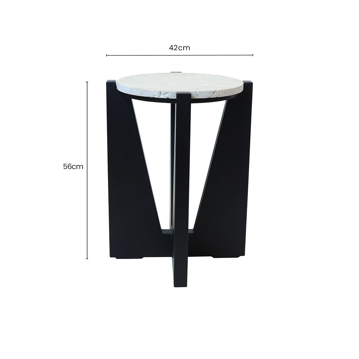 Cream Travertine Top Side Table with Black Acacia Wood Geometric Frame | Winton