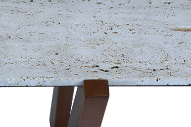 Cream Travertine Top Console Table with Brown Acacia Wood Frame | Winton