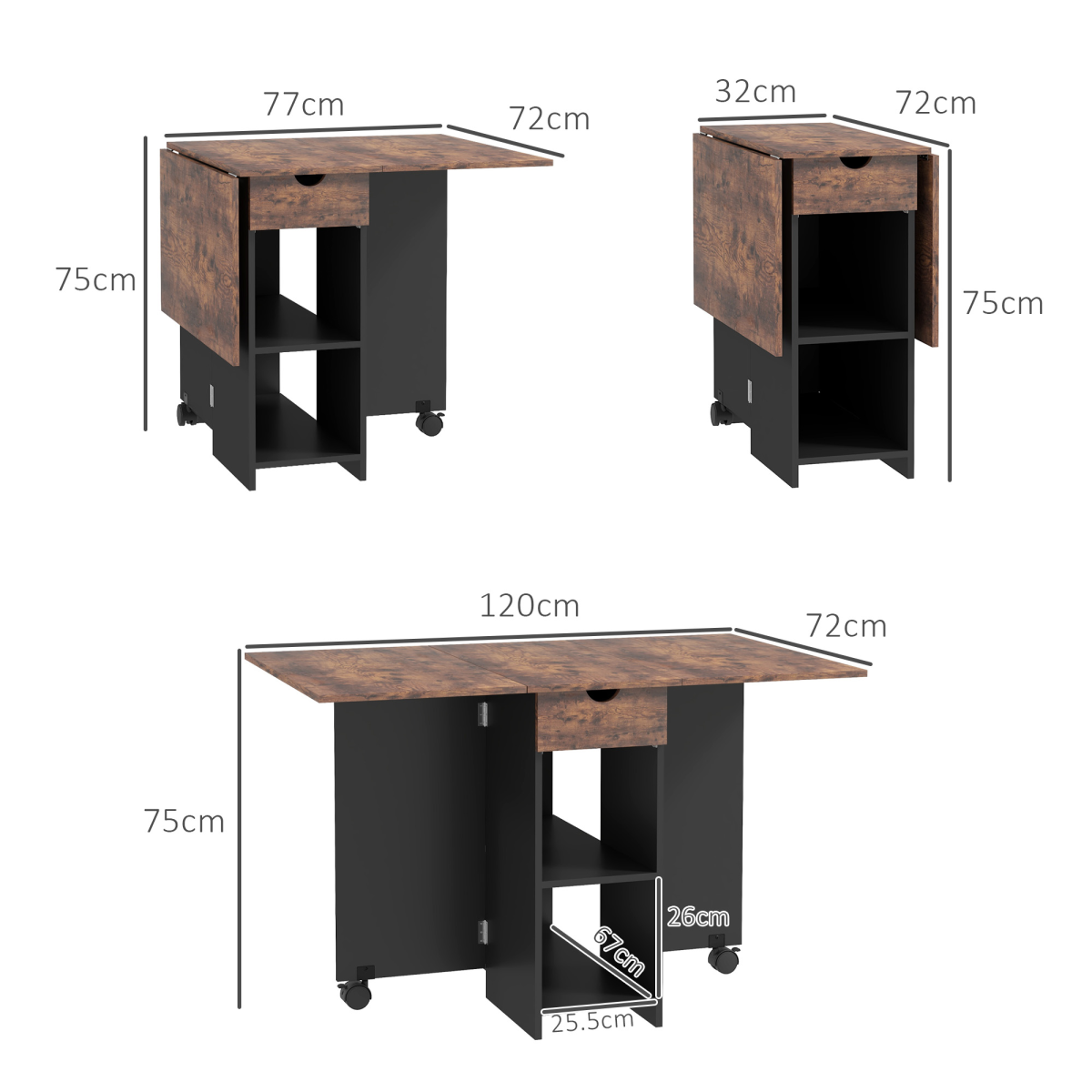 Expandable Dining Table with Storage - Rustic Brown - Seats 4 Conveniently