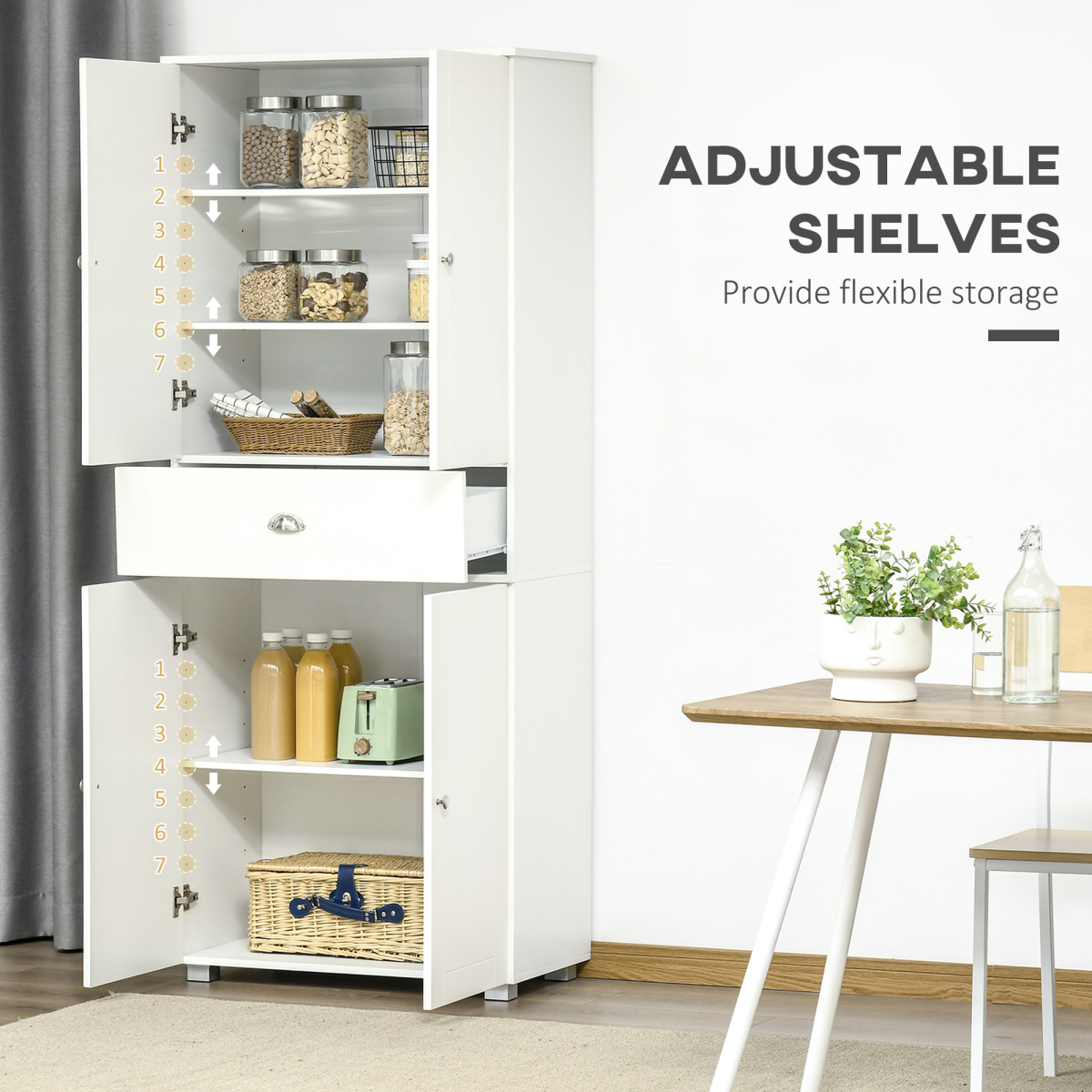 Modern Kitchen Pantry Cupboard w/ Drawer and Shelves, 76.2x40x184cm