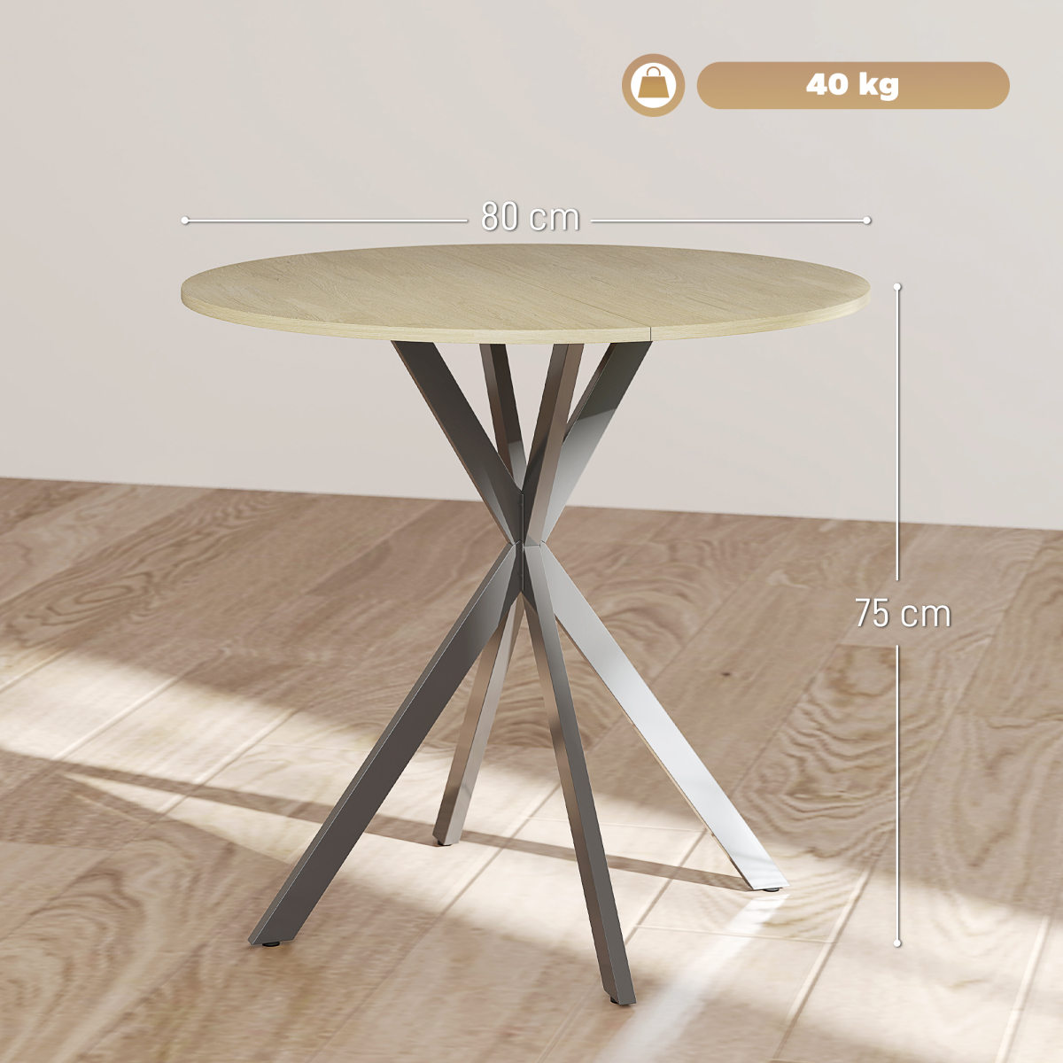 Aurora 80cm Round Dining Table, Industrial Kitchen Table with Steel Legs