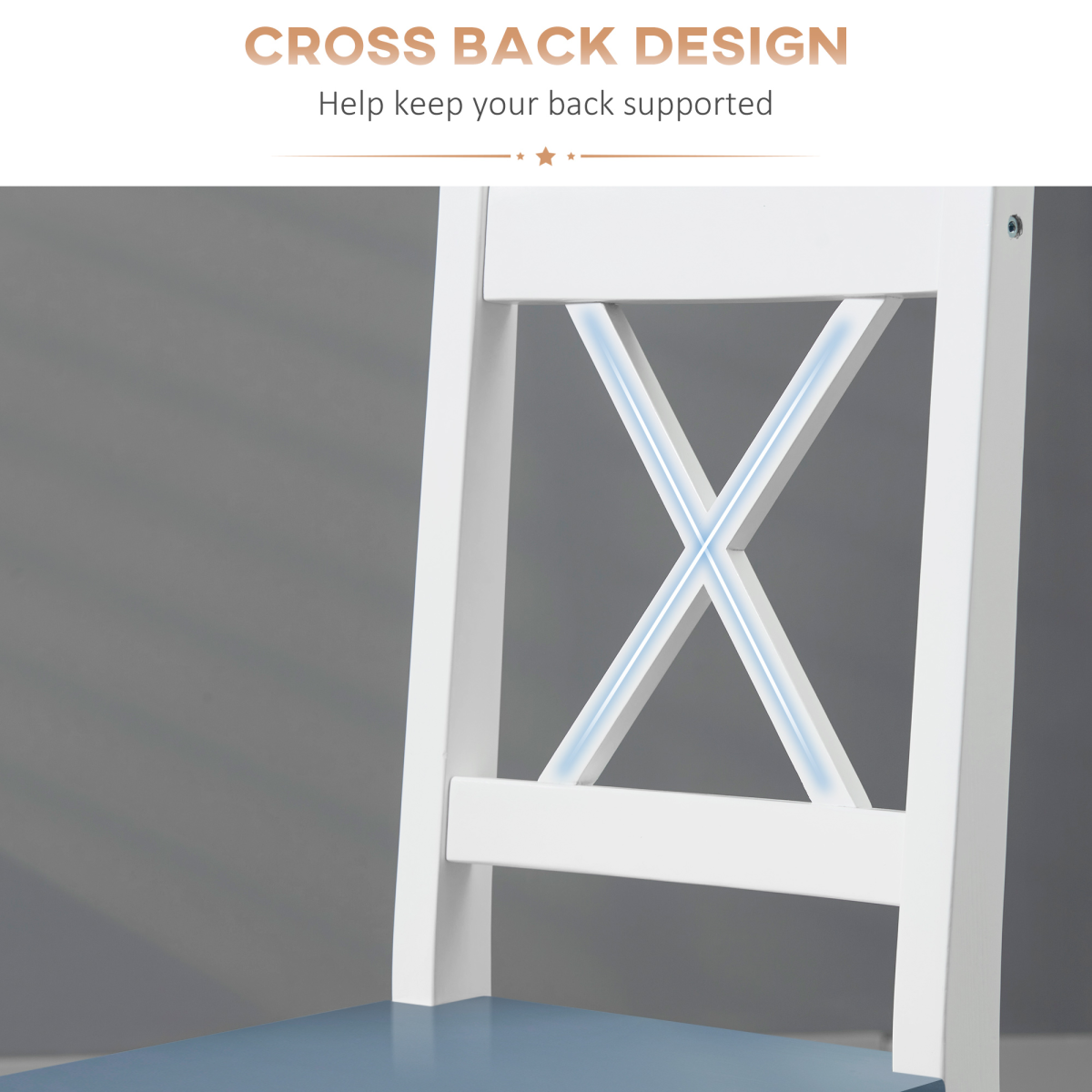 Dining Chairs Set of 2, Pine Wood Frame, Cross Back for Kitchen White