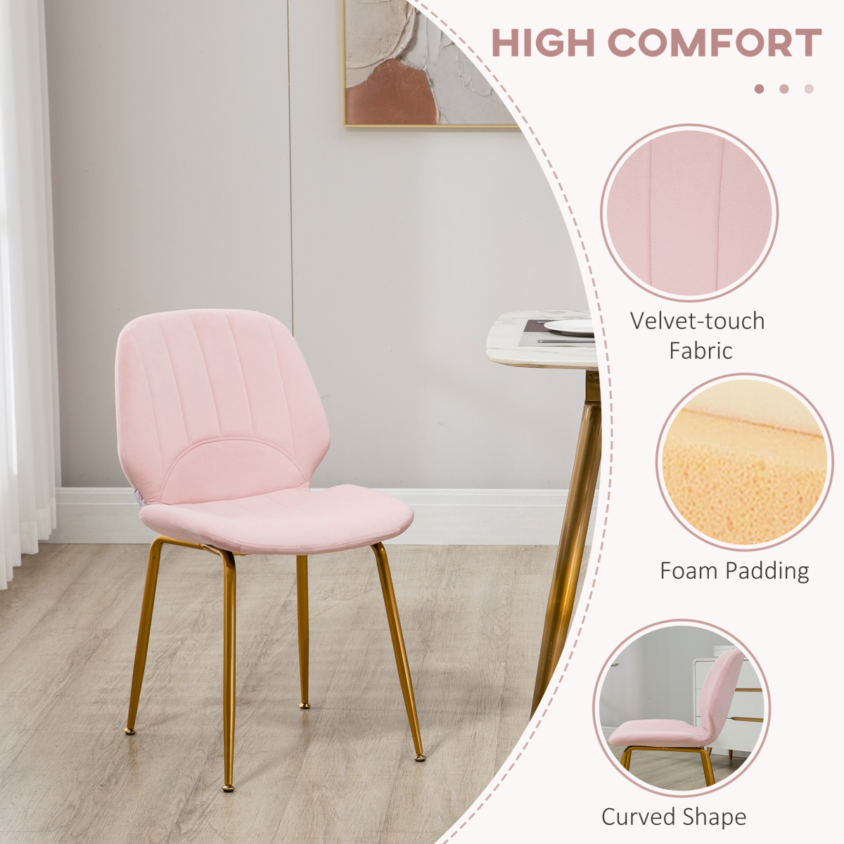 Aurora Modern Dining Chairs Set of 2 with Padded Seat and Steel Legs, Pink