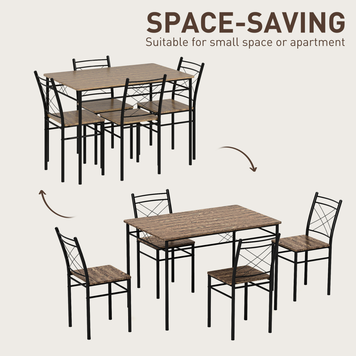 Aurora 5 Piece Dining Table and Chairs Set, Space Saving, Oak
