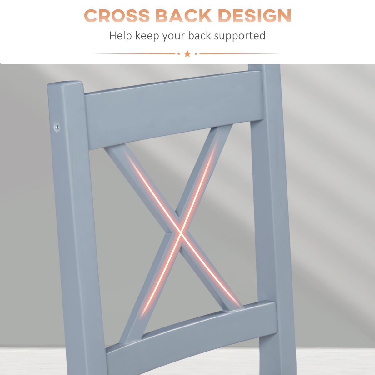 Dining Chairs Set of 2, Pine Wood Frame, Cross Back for Kitchen Grey