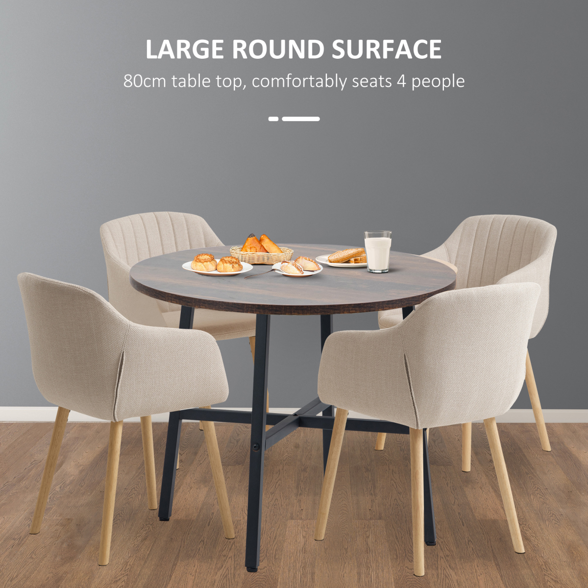 80cm Round Kitchen Table, Dining Table for Small Spaces, Steel Leg