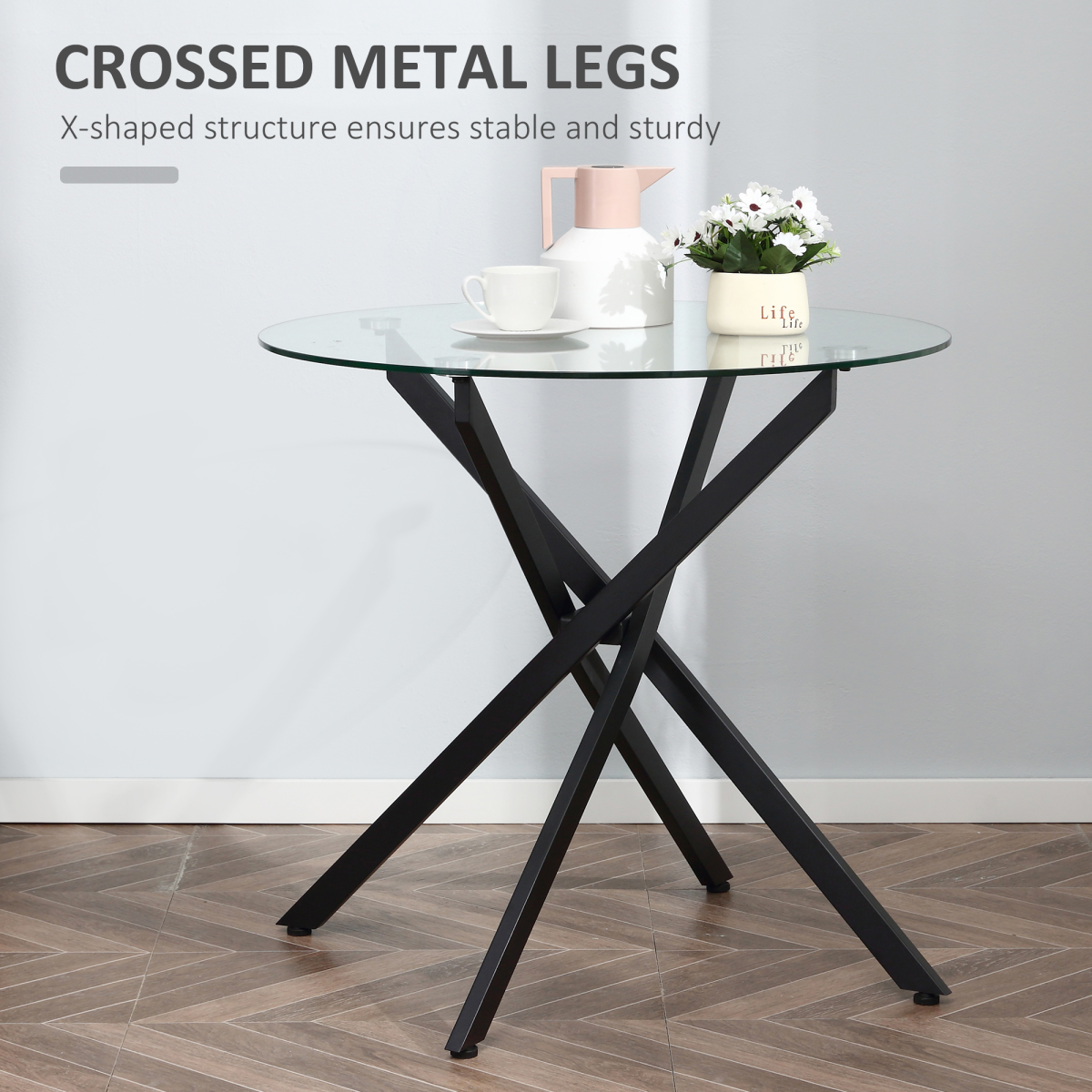 Aurora Clear Glass Side Table Round Metal Dining Table Dining Black