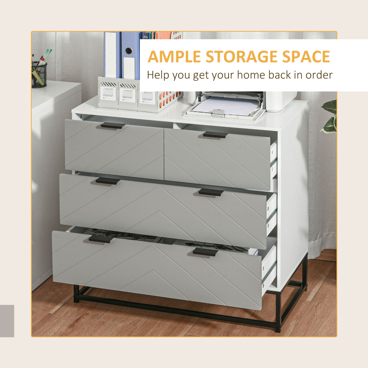Chest of Drawers with Metal Handles Freestanding Dresser Modern Wooden