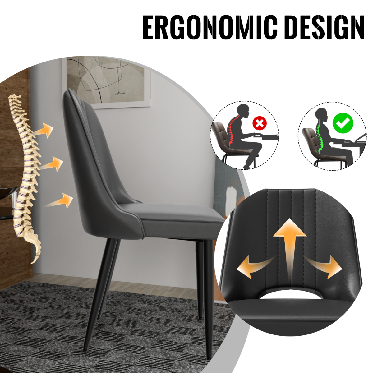 Dining Chairs with Cut-Out Backrest, Modern Kitchen Chair, Scandinavian Faux Leather Chair with High Back for Living Room Kitchen