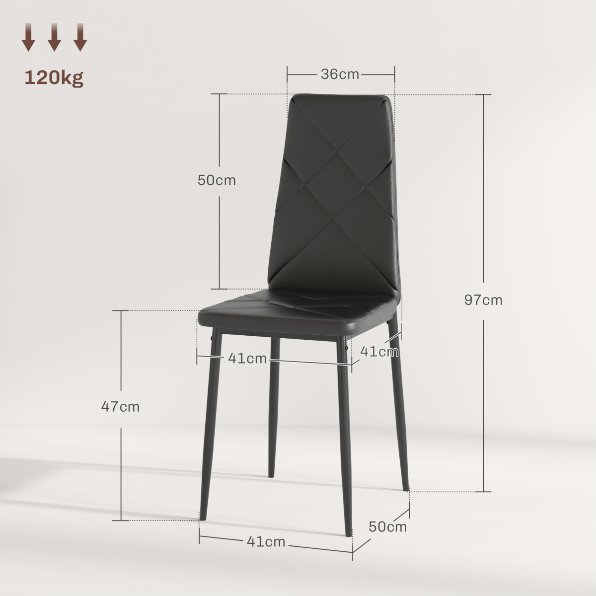 Aurora 6-Pieces Dining Chairs, Faux Leather Kitchen Chairs, Black