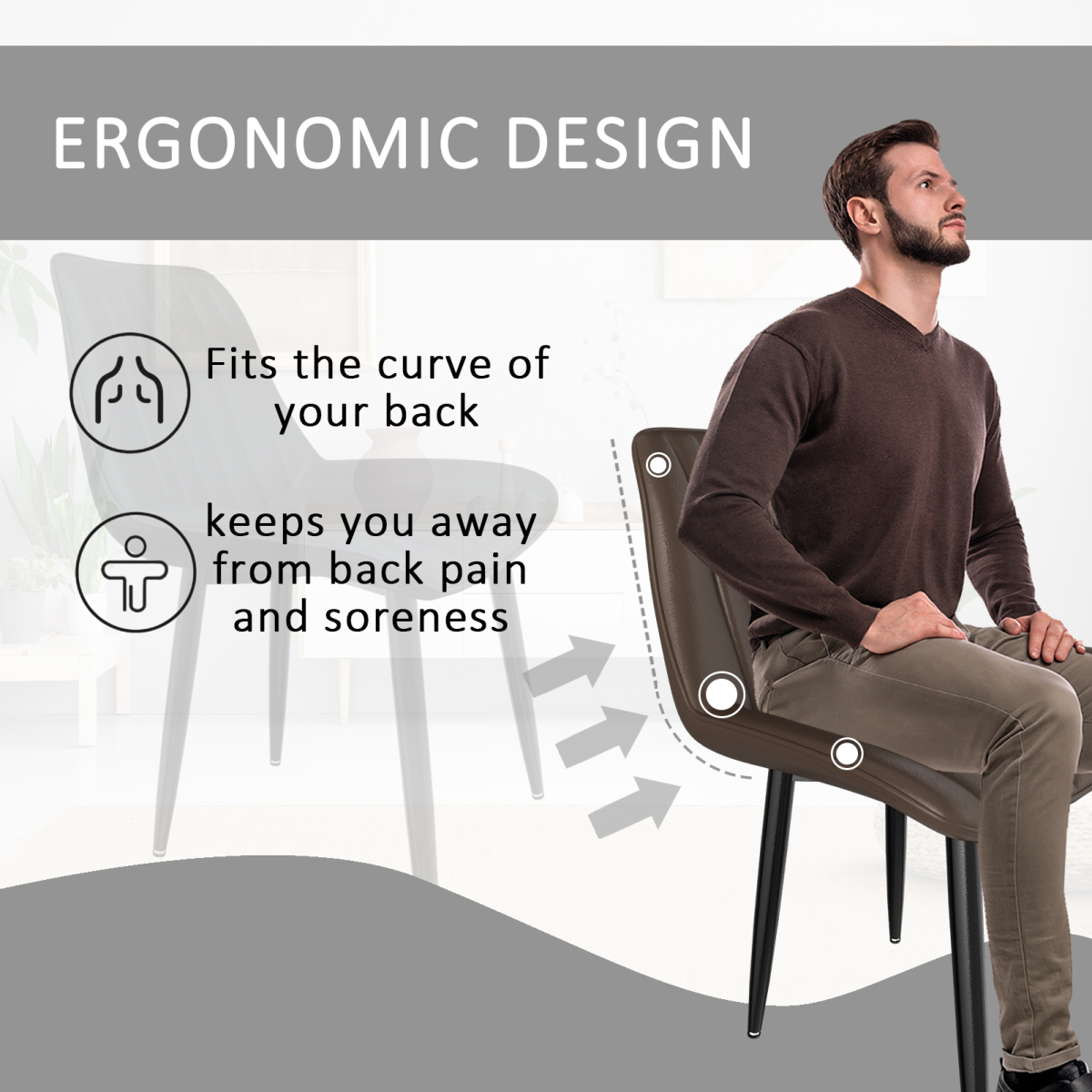 Dining Chairs, Modern Kitchen Chair, Scandinavian Faux Leather Chair with High Back for Living Room Kitchen