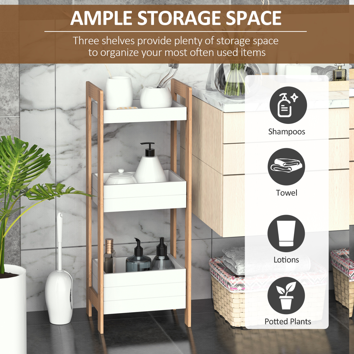 Bathroom Shelves, 3-Tier-Bamboo
