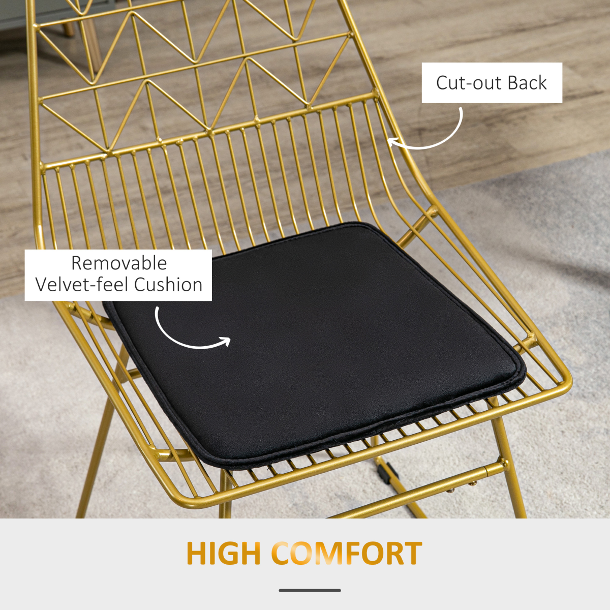 Aurora Dining Chairs Set of 2, Metal Wire Kitchen Chairs with Back, Gold Tone