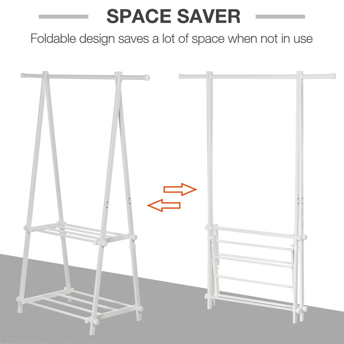 Steel Freestanding Clothes Rail w/ 2 Shelves White
