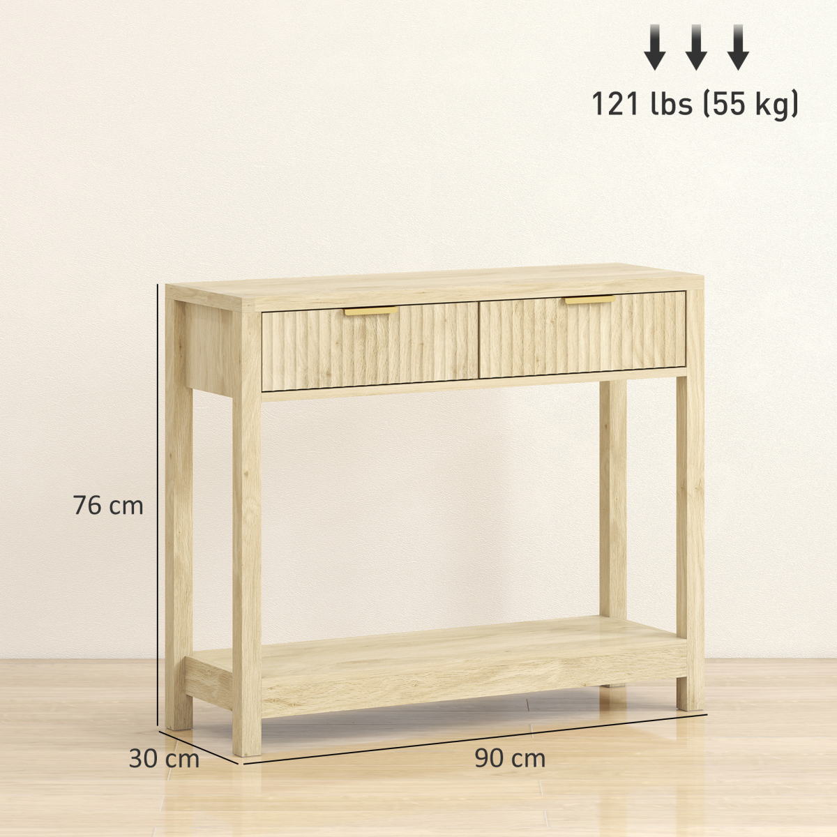 HOMCOM Modern Console Table with Fluted Panel Drawers, Narrow Hallway Table