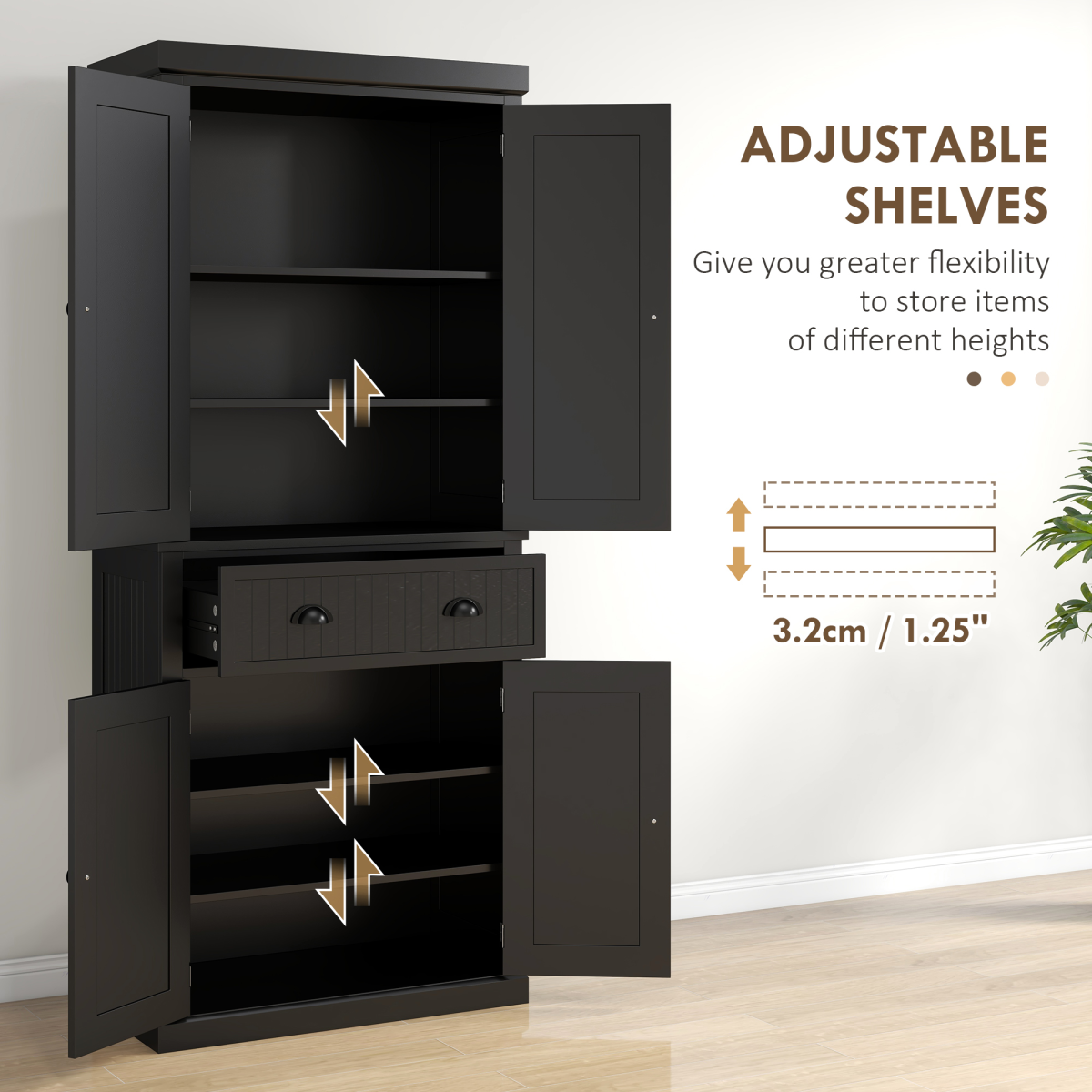 Freestanding Kitchen Storage Cabinet W/ Drawers Cupboards Shelves Home Black