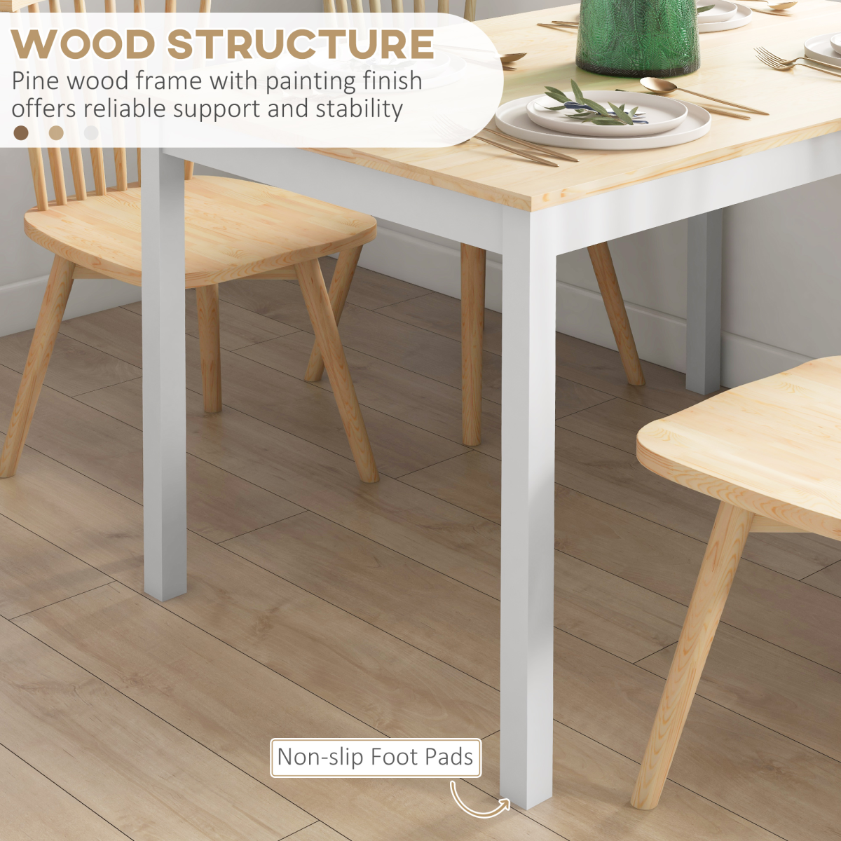 Aurora Dining Table Farmhouse Kitchen Table w/ Wood Frame for Dining Room