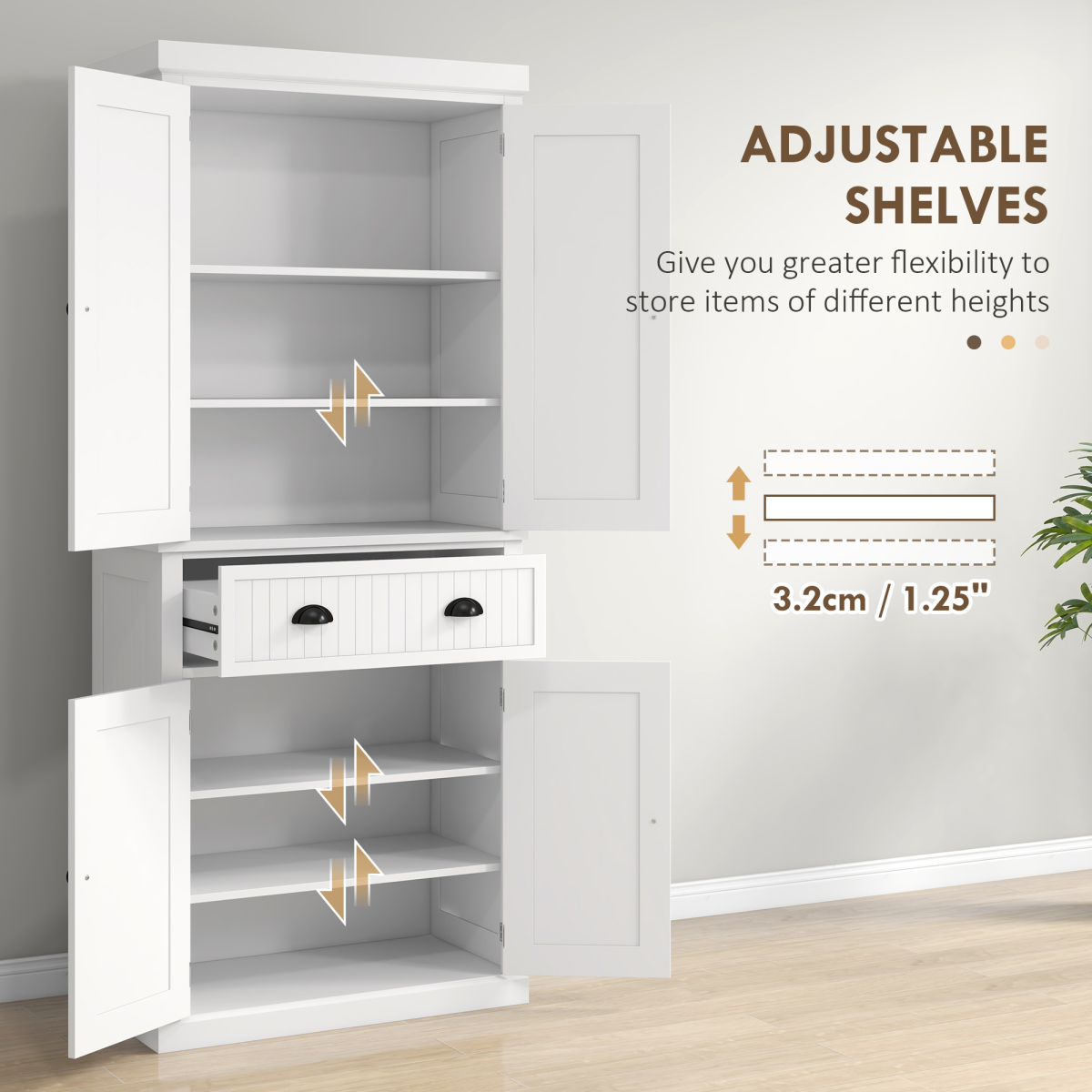 Freestanding Kitchen Storage Cabinet Drawers Cupboards Shelves White
