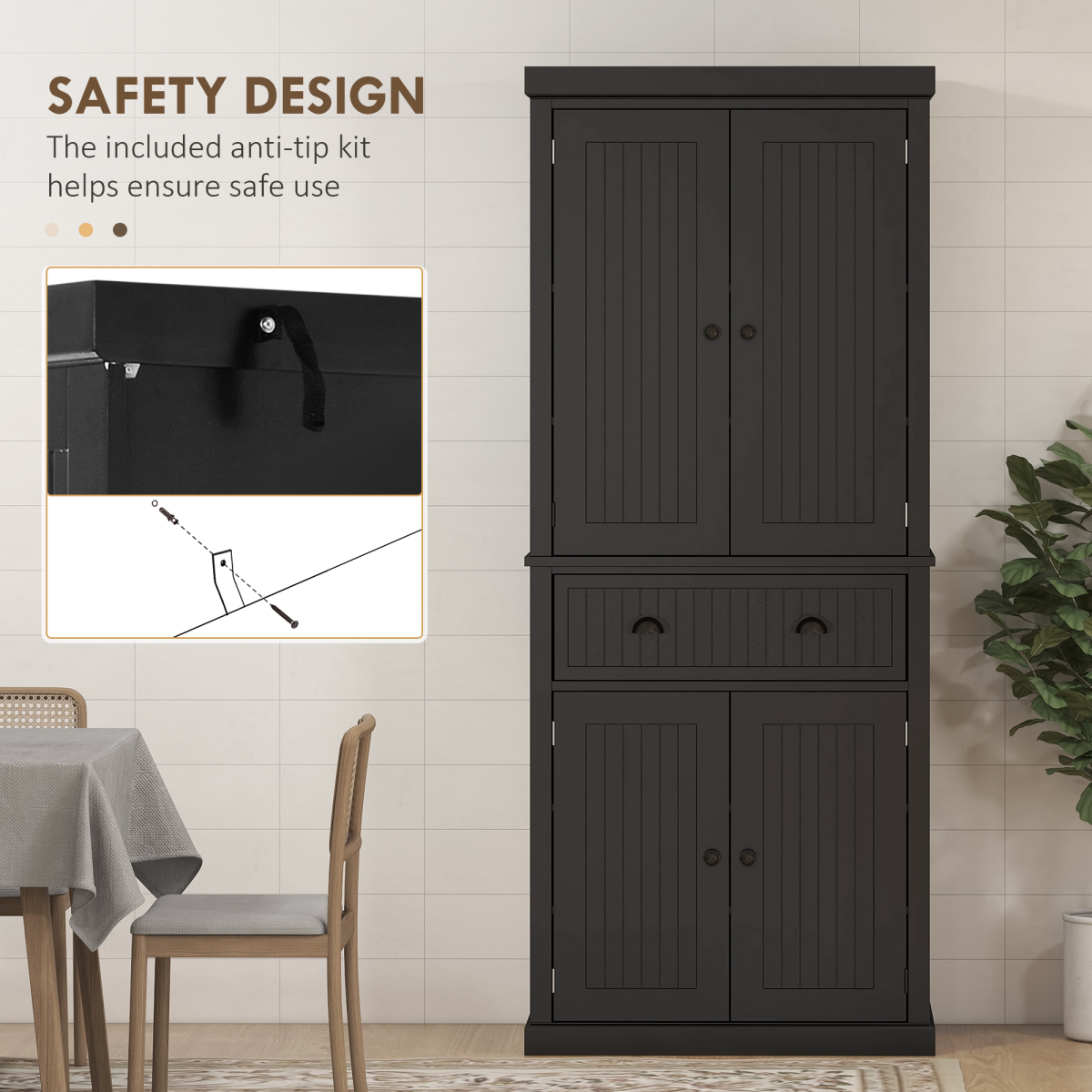 Freestanding Kitchen Storage Cabinet W/ Drawers Cupboards Shelves Home Black