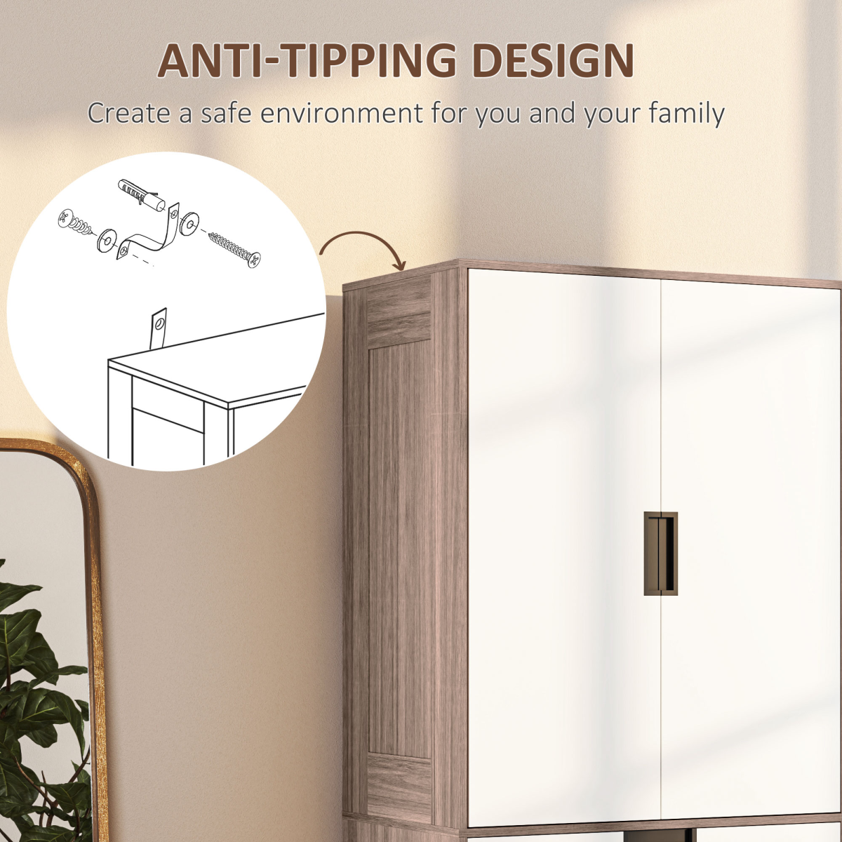 Aurora 2 Door Wardrobe Brown Wardrobe with 3 Drawer and Hanging Rod Brown