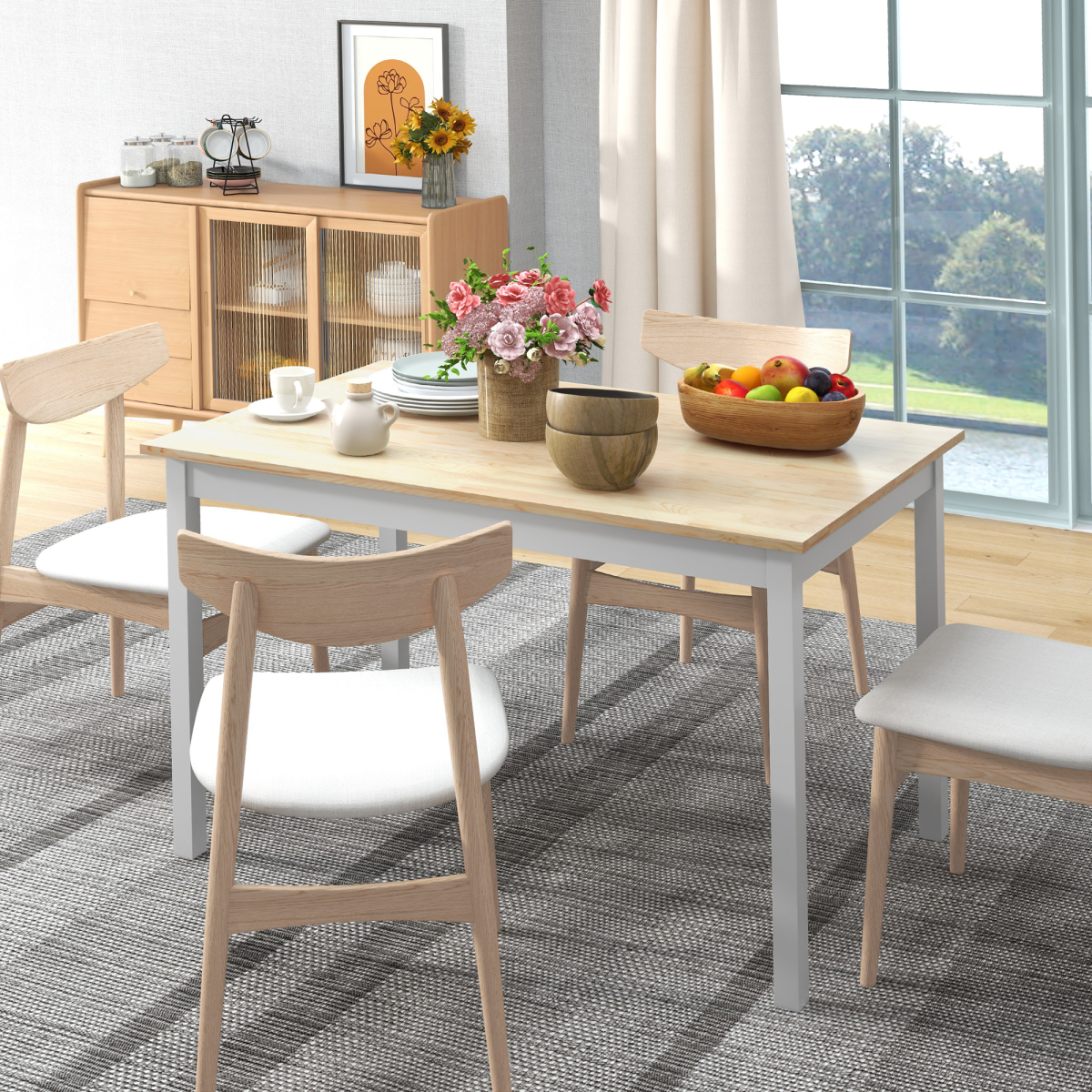 Aurora Dining Table Farmhouse Kitchen Table w/ Wood Frame for Dining Room