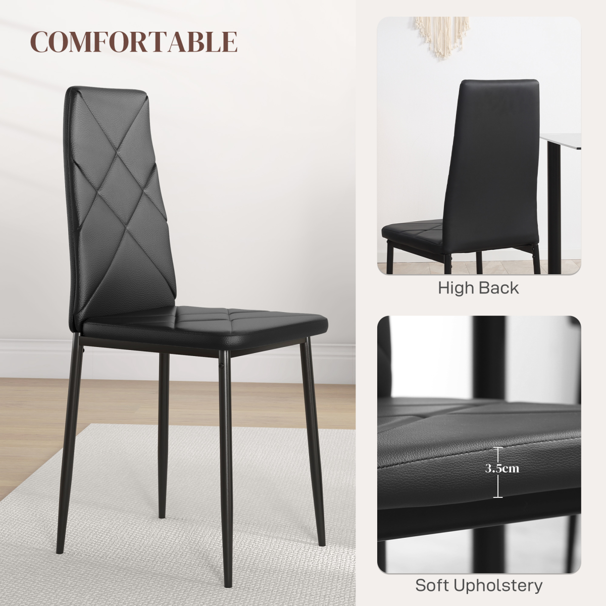 Aurora 6-Pieces Dining Chairs, Faux Leather Kitchen Chairs, Black