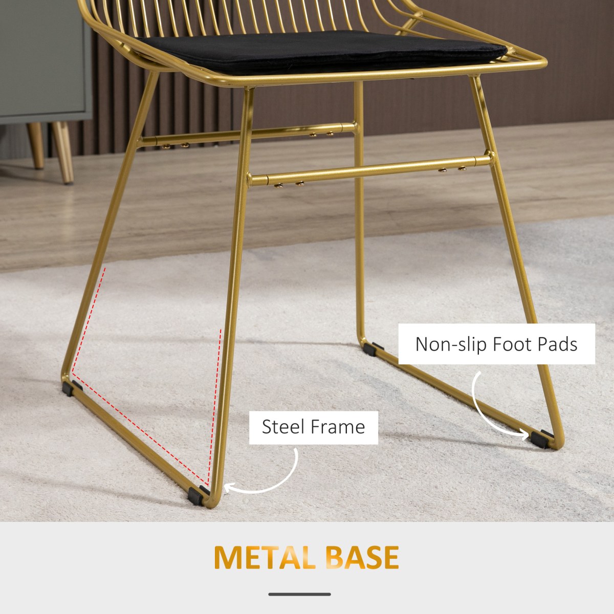 Aurora Dining Chairs Set of 2, Metal Wire Kitchen Chairs with Back, Gold Tone
