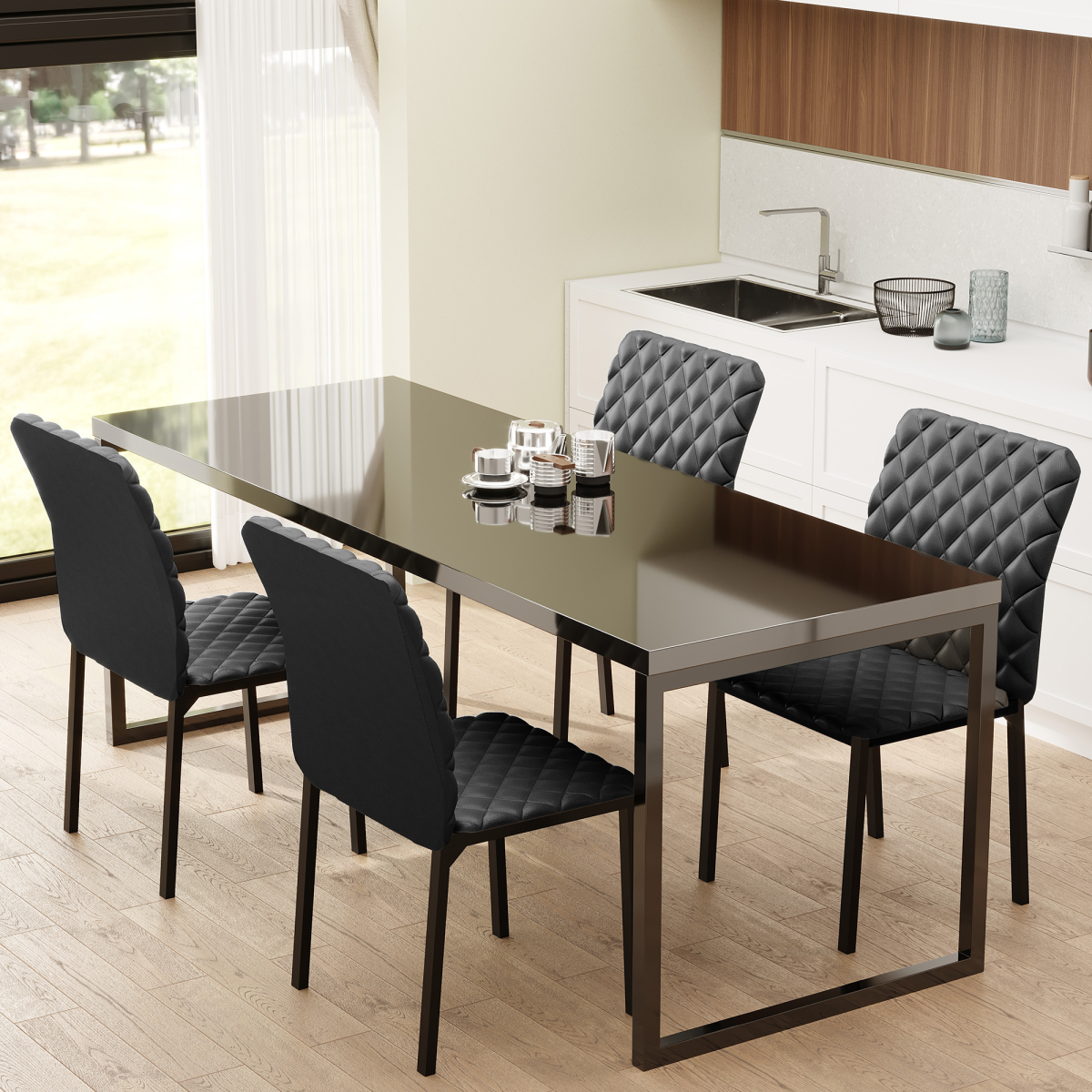 Modern Dining Chairs Faux Leather Accent Chairs for Kitchen, Set of 4, Black