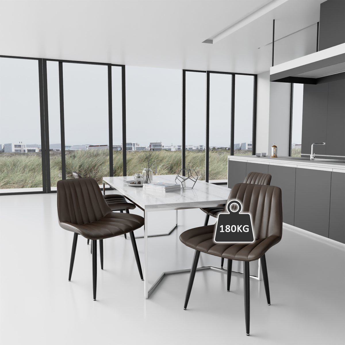 Dining Chairs, Modern Kitchen Chair, Scandinavian Faux Leather Chair with High Back for Living Room Kitchen