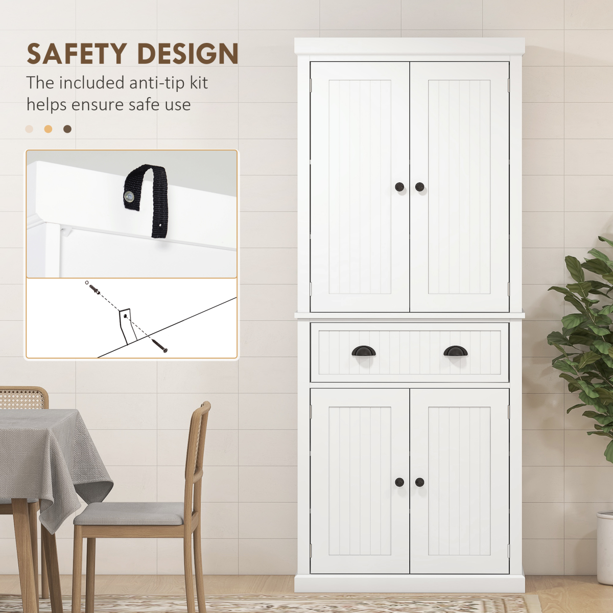 Freestanding Kitchen Storage Cabinet Drawers Cupboards Shelves White