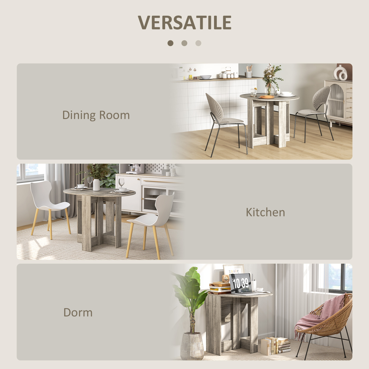 Aurora Folding Dining Table Foldable Drop Leaf Dinner Table for Kitchen Grey