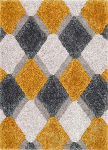 3D Ochre Geometric Shaggy Rug