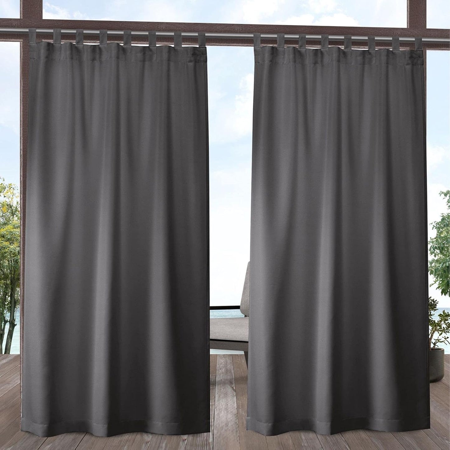 Exclusive Home Cabana Filtering Hook-and-Loop Tab Top Curtain Panel Pair, 54"x96", Charcoal new but no original packaging