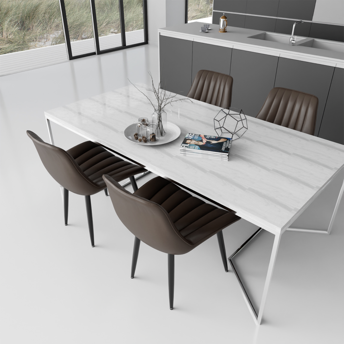 Dining Chairs, Modern Kitchen Chair, Scandinavian Faux Leather Chair with High Back for Living Room Kitchen