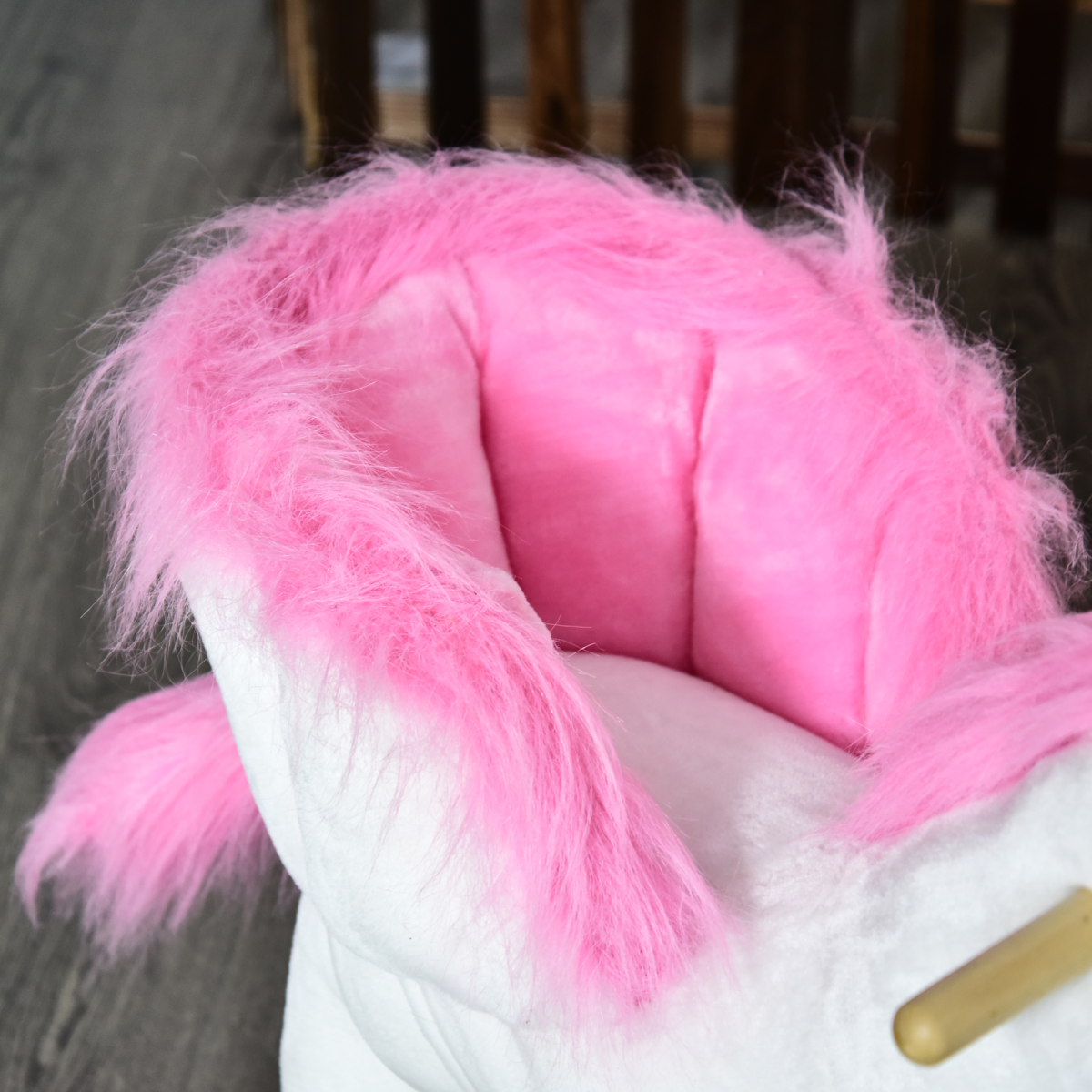 Kids Wooden Ride On Unicorn Rocking Horse Plush Toy Soft Seat Pink HOMCOM