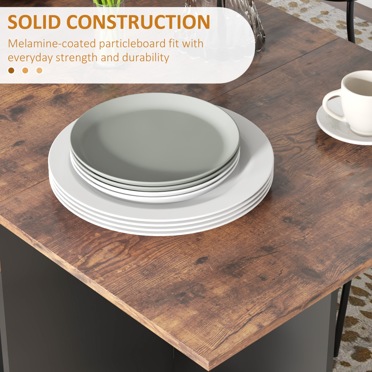 Expandable Dining Table with Storage - Rustic Brown - Seats 4 Conveniently