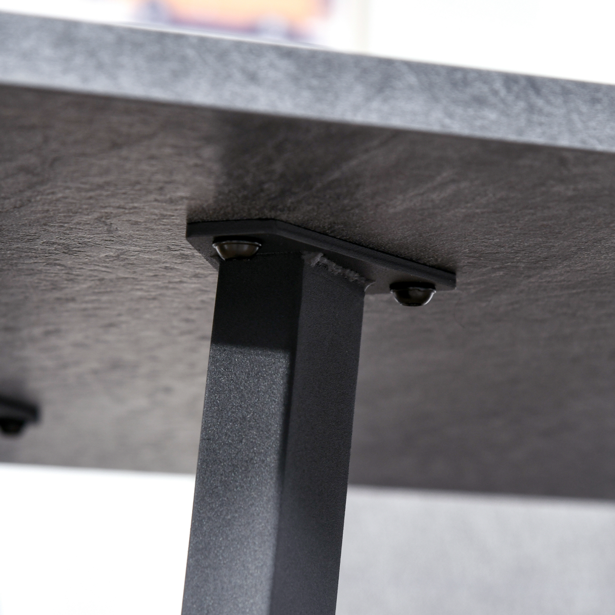 Modern Rectangular Dining Table with Metal Legs Indoor, Dark Grey