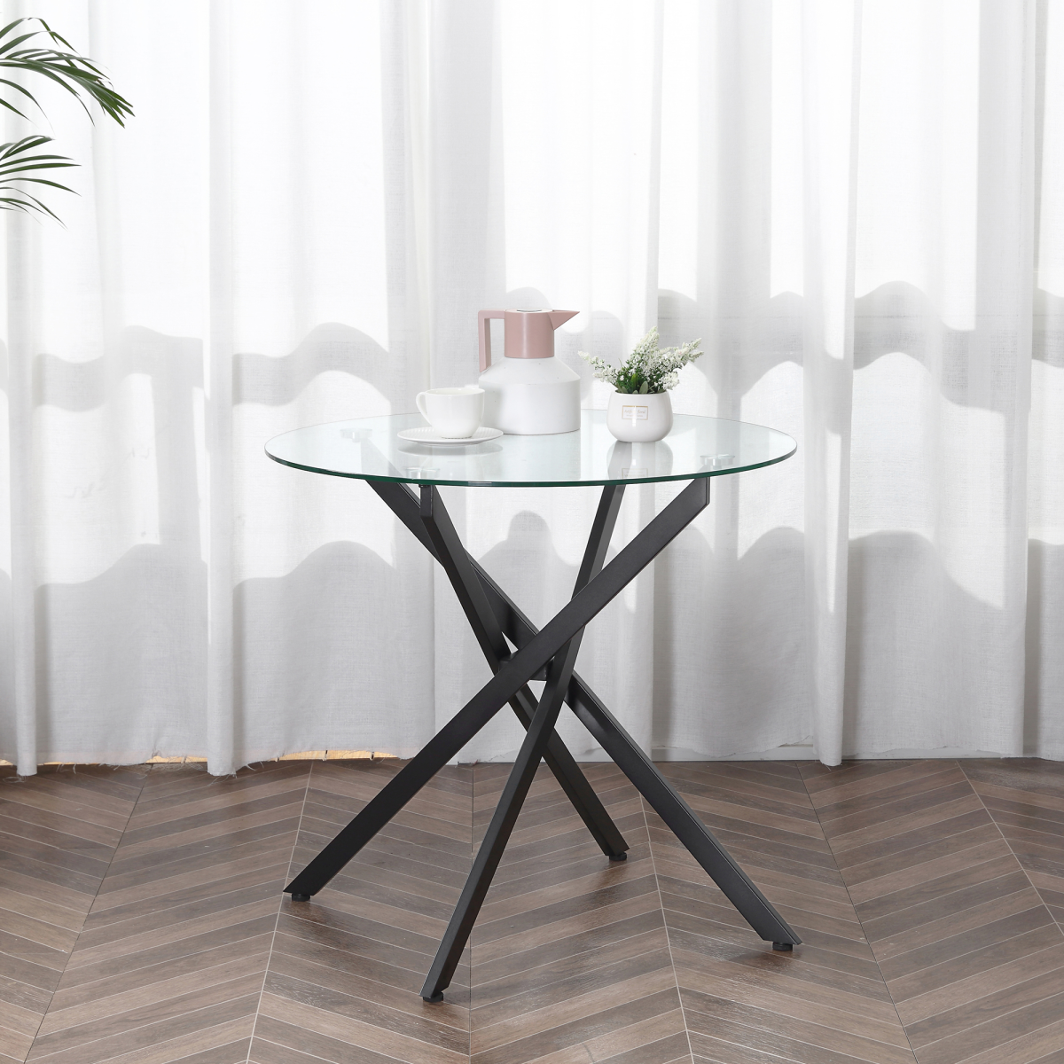 Aurora Clear Glass Side Table Round Metal Dining Table Dining Black