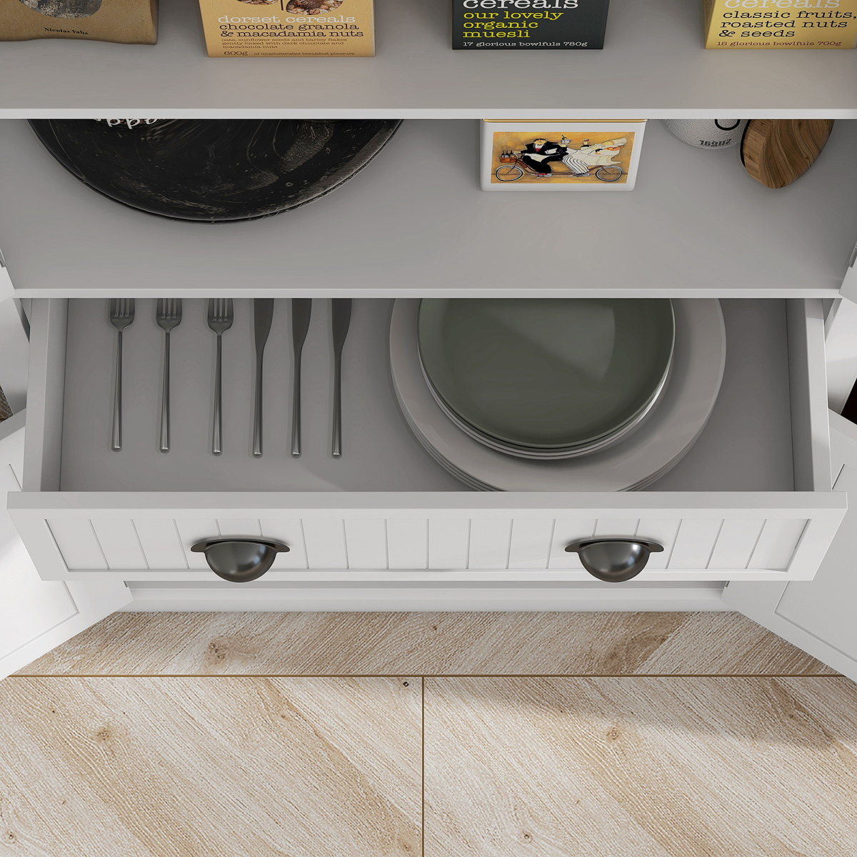 Freestanding Kitchen Storage Cabinet Drawers Cupboards Shelves White